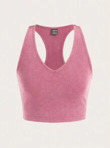 SHEIN EZwear Camiseta De Tirantes Ajustada De Punto Con Escote En V Para Mujer - Rosa - Ver 1