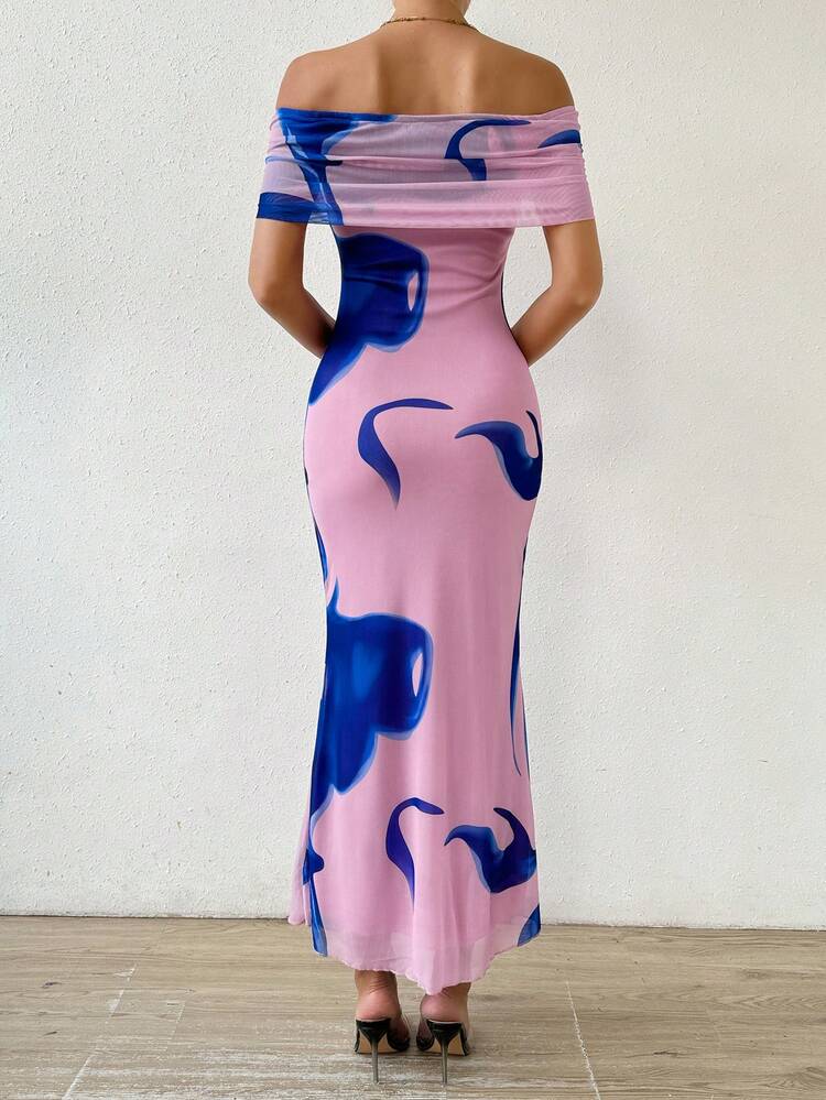 Women's Off Shoulder Printed Mermaid Bodycon Dress