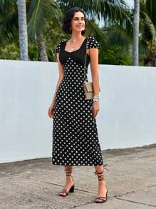 GENKIRA Polka Dot Short Sleeve Dress - Multicolor - View 3