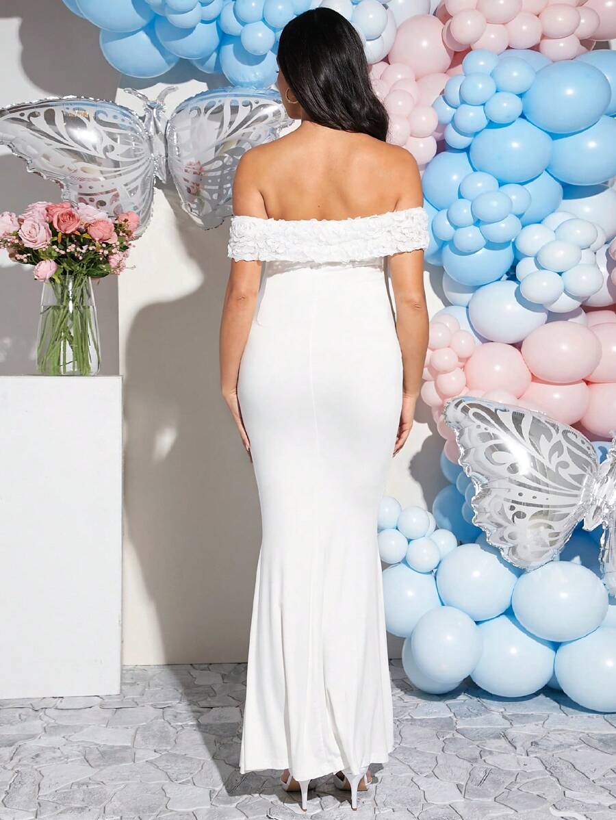 SHEIN Loomaby Gender Reveal Dress Maternity Elegant OffTheShoulder