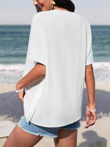 SHEIN 孕婦純色v領蝙蝠袖上衣 - 白色 - 查看 2