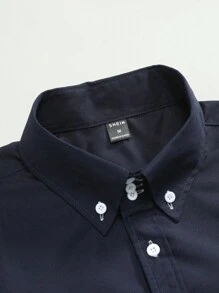 Camisa De Manga Larga De Color Sólido Para Hombre - azul real - Ver 4