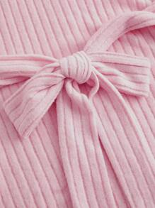 SHEIN Maternity Solid Ribbed Knit Belted T-Shirt - Multicolor - View 14