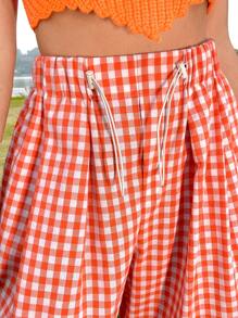 Soleia Women's Casual Vacation Style Plaid High Waist Wide Leg Pants - Multicolor - View 5