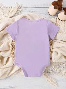 SHEIN 嬰兒女寶寶可愛字母印花連身衣,適用於春夏新年、情人節時節