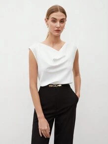 BizChic Blusa De Cuello Drapeado De Color Sólido Para Mujer - Blanco - Ver 5