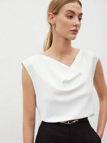 BizChic Blusa De Cuello Drapeado De Color Sólido Para Mujer - Blanco - Ver 8