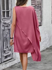 SHEIN Clasi Ladies' Solid Color Wrap Around Asymmetrical Hem Dress