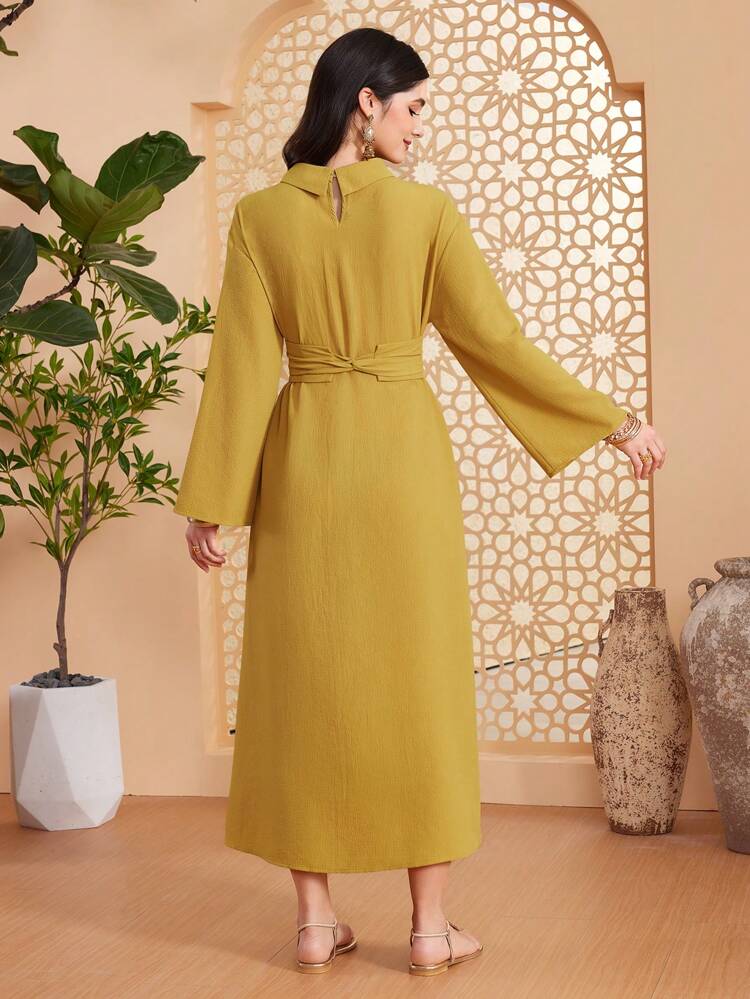 Women's Stand Collar Long Sleeve Waist Belted Dress