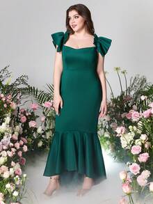 Dark Green Bridesmaid Dresses Plus Size Green Ruffled Edge Evening Formal Dress - Green - View 5
