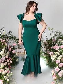 Dark Green Bridesmaid Dresses Plus Size Green Ruffled Edge Evening Formal Dress - Green - View 6