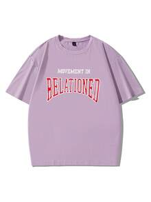 Manfinity Homme 男士字母印花垂肩短袖t恤 - 紫色 - 查看 3