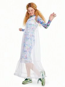 SHEINNeu Ruffle White Mesh Dress - White - View 5