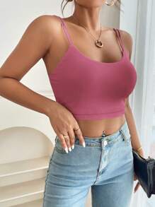 SHEIN PETITE Top Corto De Color Sólido Con Doble Tirante - Rojo violeta - Ver 4