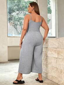 SHEIN Essnce 女士大尺碼夏季休閒寬鬆吊帶連體褲女裝 - 灰色 - 查看 3