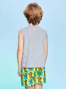 SCOOBY-DOO X SHEIN 少年男孩卡通圖形背心和短褲套裝 - 彩色 - 查看 2