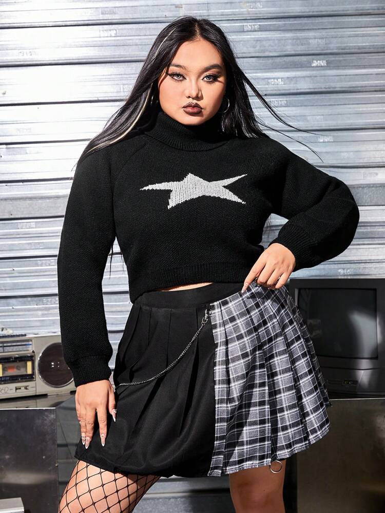 Plus Size Star Pattern Long Sleeve Sweater