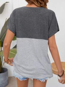 SHEIN LUNE Camiseta De Mujer Con Manga De Murciélago Y Bloques De Color