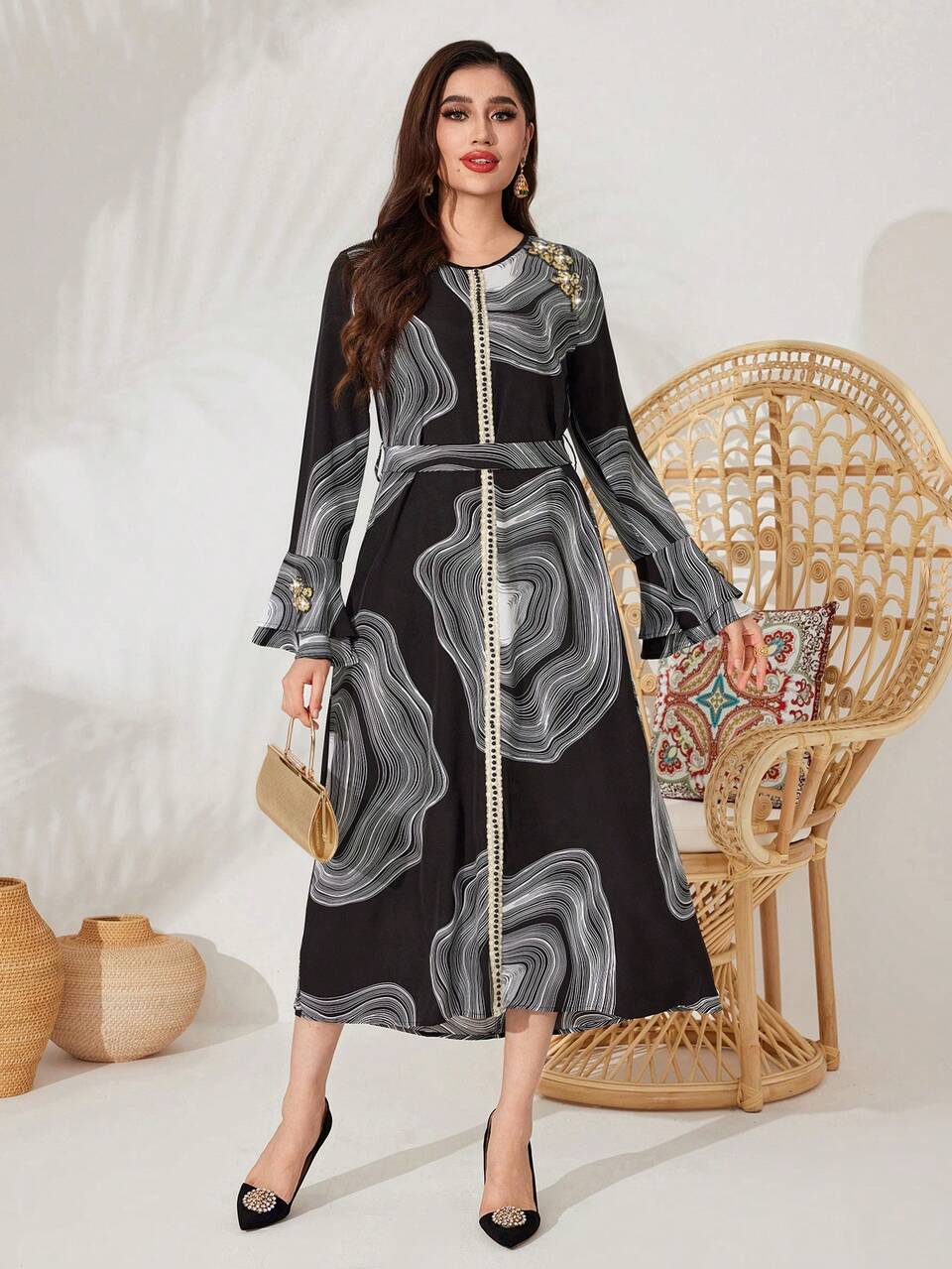 Women's Striped Long Sleeve Arabian Dress