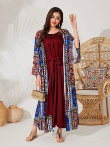 Al Najma 1 Unidad Kaftán De Mujer De Impresión Completa Con Mangas Acampanadas - Multicolor - Ver 6