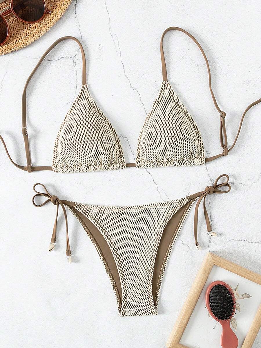 SHEIN Swim Bộ bikini quây nữ đi biển mùa hè - màu nâu - Xem 1