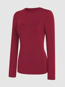 INAWLY Camiseta De Manga Larga Con Cuello Redondo De Color Sólido Para Mujer