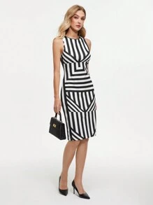 BizChic 女士圓領條紋吊帶連衣裙 - 黑色 - 查看 6