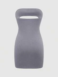 SHEIN Unity Của phụ nữ Xu hướng: Cắt giảm Quây Đầm - Xám - Xem 2