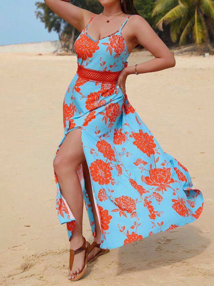 Plus Size Women's Floral Print Spaghetti Strap Dress
