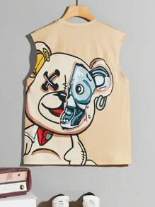 Tween Boy Casual Street Style In hình gấu áo ba lỗ cổ tròn - Màu Khaki - Xem 1