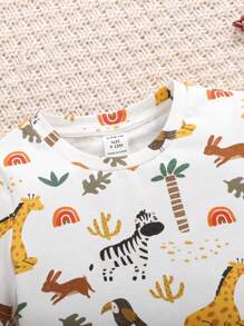 SHEIN Juego De Ropa De Bebé Para Niño, Con Camiseta De Manga Corta Con Patrón De Dinosaurios Y Pantalones Casuales De Dormir De Cuello Redondo. - Multicolor - Ver 3