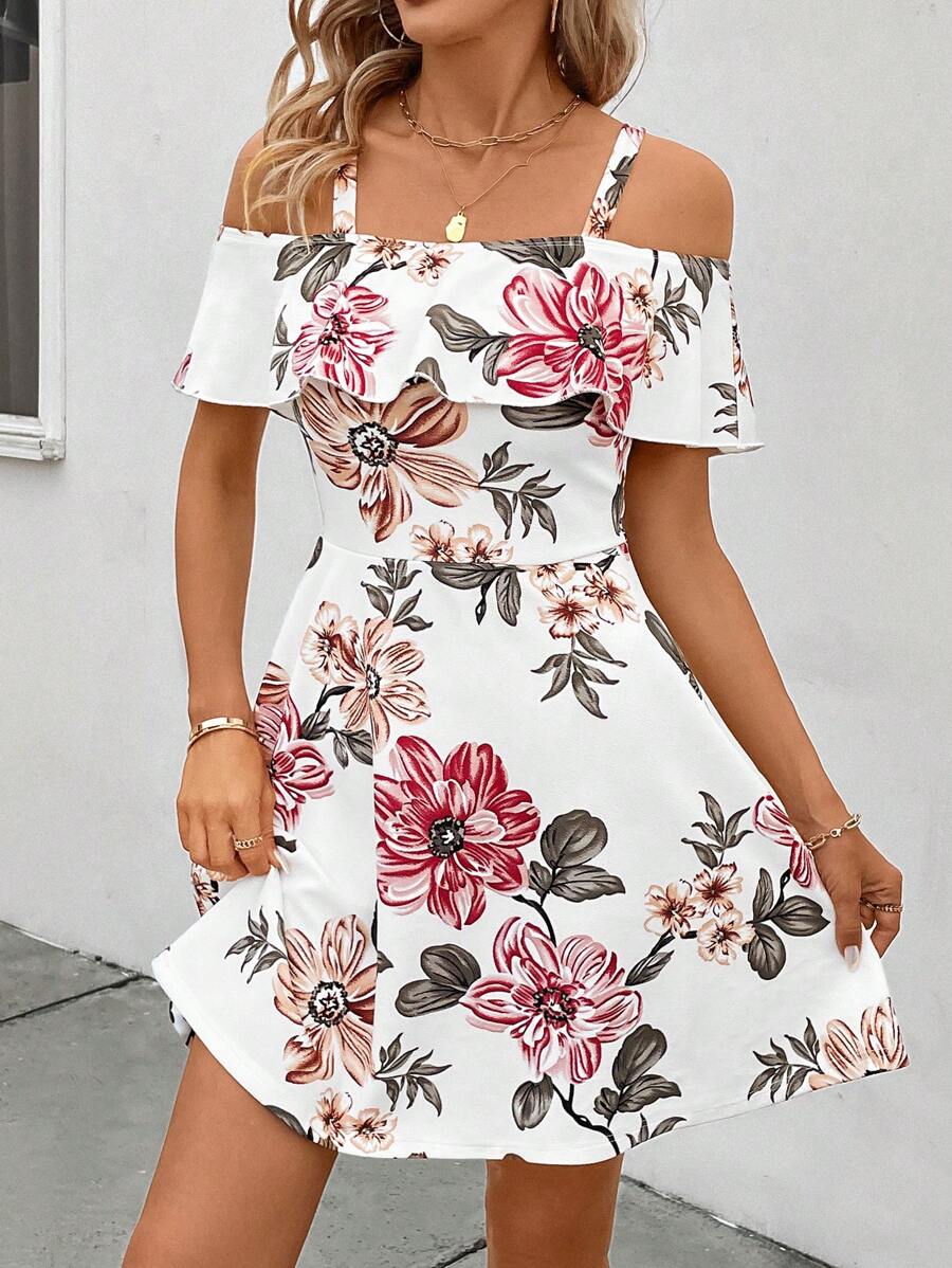 SHEIN Clasi Của phụ nữ In hoa Vai rỗng Đầm - Bụi hồng - Xem 1