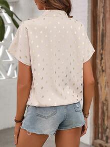 SHEIN LUNE 女士金箔水點短袖襯衫 - 杏色 - 查看 2