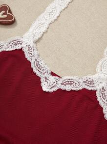 CottageSlumber Women's Lace Trimmed Cami Top & Floral Print Shorts/Pants Pajama Set - Hot Pink - View 6