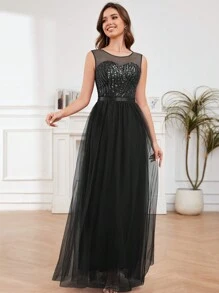 Vestido De Fiesta Largo Negro Con Bordado - Negro - Ver 6