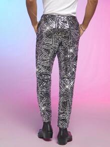 FeverCity Men's Shiny Straight-Leg Suit Trousers With Slanted Pockets - Silver - View 2