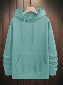 RueChic Men'S Letter Printed Fleece Hoodie With Drawstring - Mint Green - View 2
