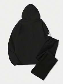 Manfinity EMRG Men's Hoodie And Pants Tracksuit Set With Letter Printing - Black - View 2