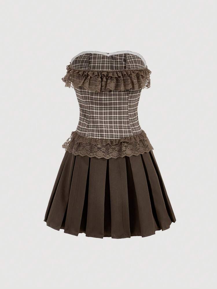 Lace Trim Grid Pattern Dress