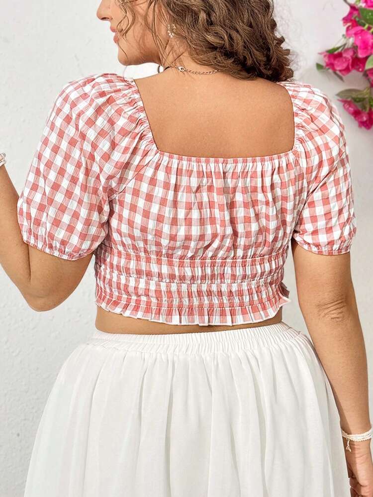 Plus Size Tie Front Crop Blouse
