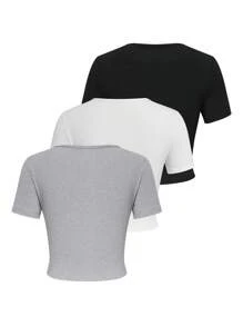 SHEIN Unity 女士v領短袖t卹 - 白色 - 查看 2