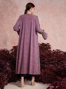 Modelyn Ensemble 2 pièces veste imprimée et robe sans manches côtelée pour femmes - Prune - Voir 6