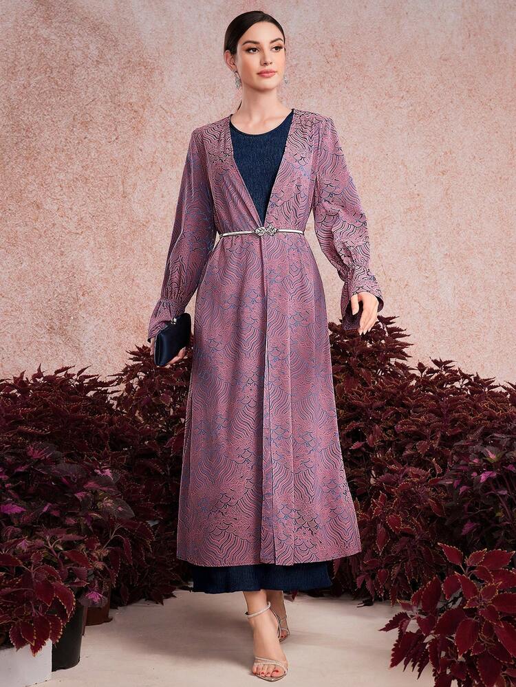 Ladies' Printed Jacket And Ribbed Sleeveless Dress 2pcs Set 2 Pieces Set