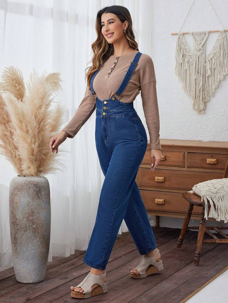 Women's Button-Front Denim Overalls