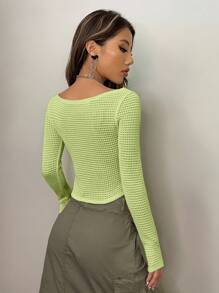 SHEIN ICON Top Recortado De Manga Larga De Color Sólido Para Mujeres De Primavera Y2k - Verde Lima - Ver 2