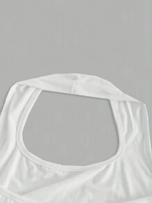 SHEIN EZwear 休闲简约蜘蛛图案挂脖修身女式背心，适合夏季 - 白色 - 查看 4