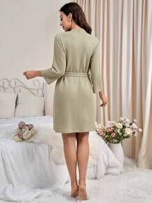 Waffle Texture Fabric Women's Bathrobe For Home, Fall, Cozy Outfit