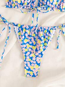 SHEIN Swim Women's Floral Print Halter Neck Bikini Set, String Bikini Set Bathing Suit Beach Outfit Summer Vacation - Multicolor - View 6