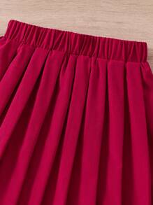 SHEIN Tween Girls' Solid Color Camisole Top, Jacket And Pleated Skirt - Burgundy - View 6