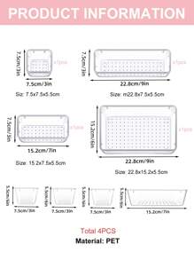 SHEIN Basic living Conjunto De 4 Cajas De Almacenamiento Organizadoras De Plástico Transparente Para Cajones, Con 4 Tamaños Disponibles Y Separadores Para Maquillaje, Joyas, Herramientas De Cocina, Dormitorio, Baño Y Suministros De Oficina - Blanco - Ver 5